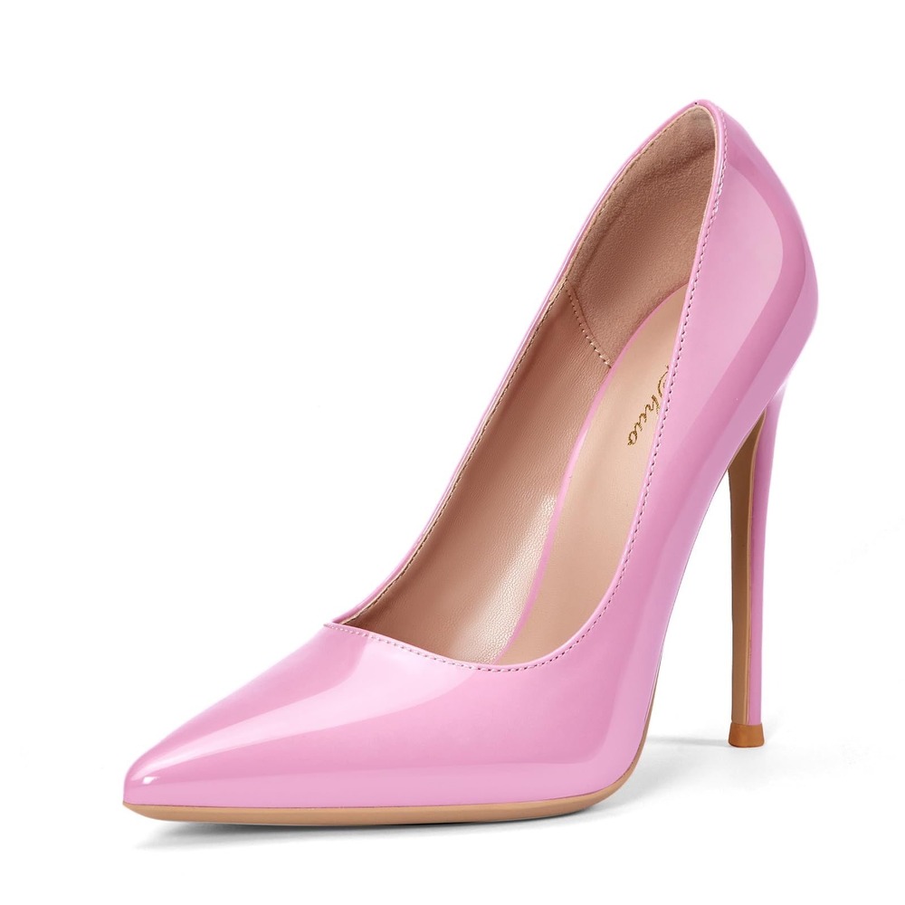 NWT Genshuo Womens Pink Patent Leather Pumps Pointed Toe Stiletto High Heels 8